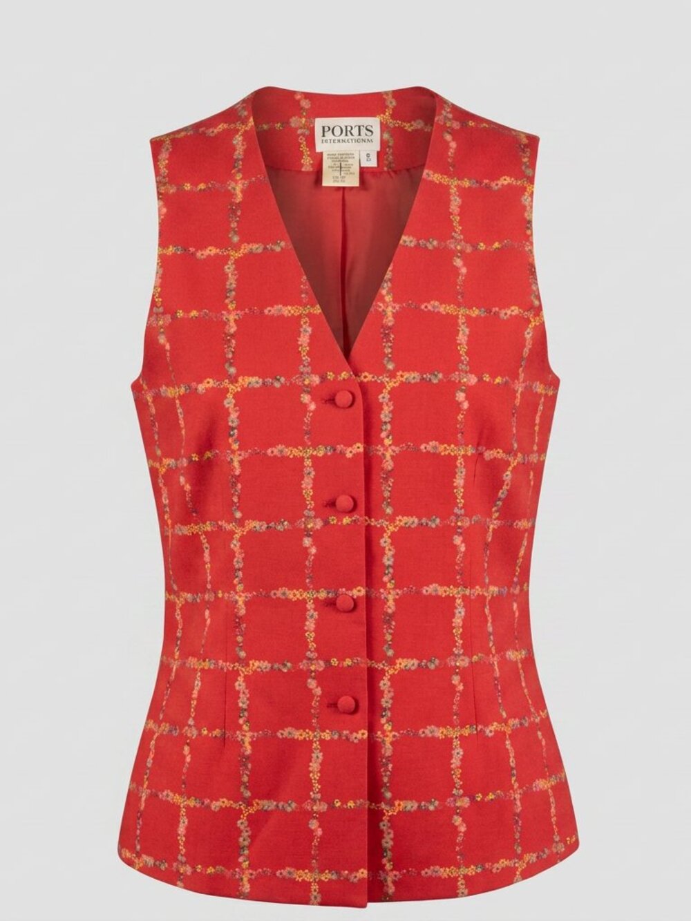 Ports International Vibrant Red Orange Tailored Buttoned Vest cotton linen